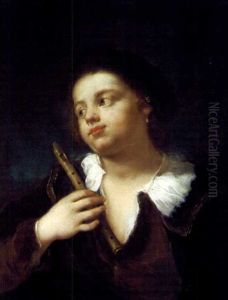 Ritratto Di Fanciulla Con Tamburello (+ Ritratto Di Fanciullo Con Flauto; Pair) by Giuseppe Nogari