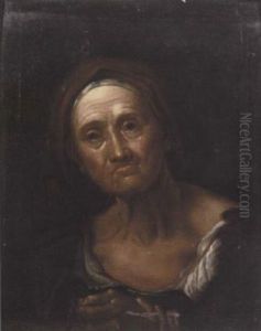 Portrait Of An Elderly Woman In A Brown Headscarf by Giuseppe Nogari