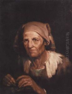An Old Lady In A Brown Dress With A Brown Headscarf, Holding A Rosary