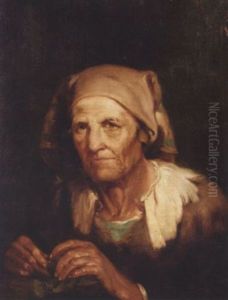 Portrait Of An Old Lady In A Brown Dress With A Brown Headscarf, Holding A Rosary