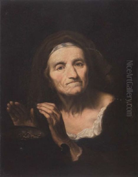 An Old Woman Warming Her Wands Over A Brazier - view 1