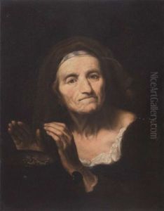 An Old Woman Warming Her Wands Over A Brazier by Giuseppe Nogari