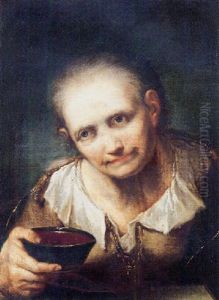 An Old Woman Holding A Bowl