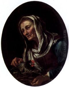Vecchia Con Gallina In Un Cesto by Giuseppe Nogari
