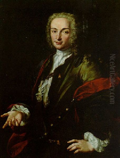 Portrait Of A Gentleman Wearing A Green Jacket And Red And Blue Cape - view 1
