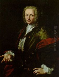 Portrait Of A Gentleman Wearing A Green Jacket And Red And Blue Cape by Giuseppe Nogari