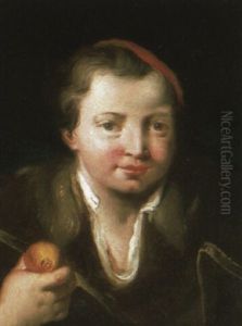 A Boy, Bust Length In A Cap, Holding An Apple by Giuseppe Nogari