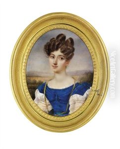 A Young Lady In Dress With Blue Velvet Bodice