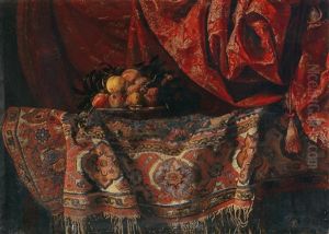 A Still Life With Fruit On A Carpet
