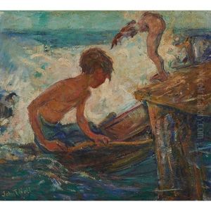 Children Diving Into Water by John Thomas Nolf
