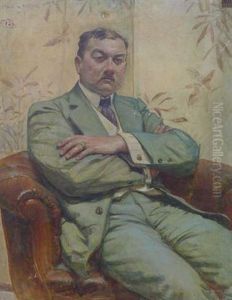 Portrait D'homme Assis Dans Un Fauteuil Club En Cuir