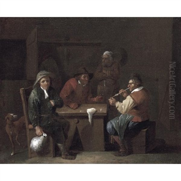 An Interior Of An Inn With Peasants Smoking And Drinking - view 1