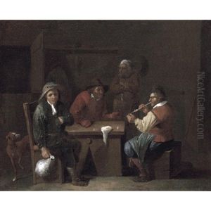An Interior Of An Inn With Peasants Smoking And Drinking by Jan Nollekens