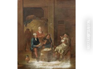 Card Players In A Barn by Jean Baptiste Nollekens