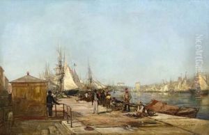 Promeneurs Et Pecheurs Sur Le Quai De Rive Neuve. by Paul Bistagne