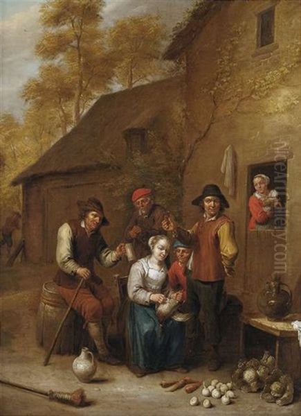 Frohliche Bauerngesellschaft Vor Einem Haus - view 1