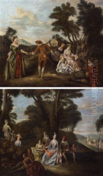 Fete Champetre: Elegant Company Dancing And Listening To Music In A Landscape - view 1