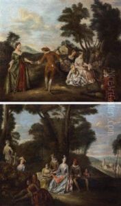 Fete Champetre: Elegant Company Dancing And Listening To Music In A Landscape by Joseph Francis Nollekens