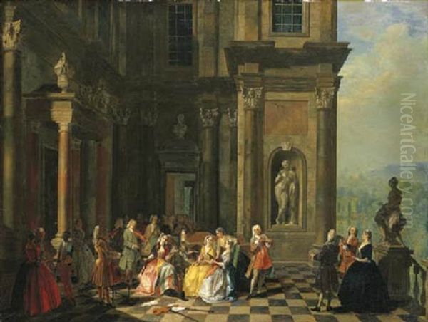 A Musical Party On The Terrace Of A Classical Mansion - view 1