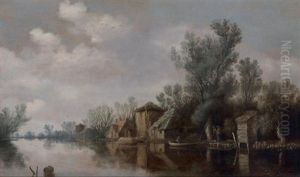 Vue D'un Paysage De Riviere Hollandais by Pieter Nolpe
