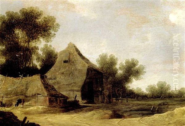 Paysans Sur Un Chemin Devant Une Chaumiere - view 1