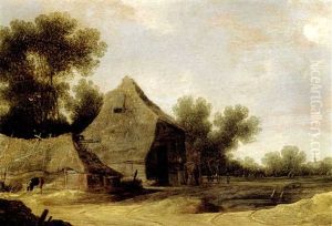 Paysans Sur Un Chemin Devant Une Chaumiere by Pieter Nolpe