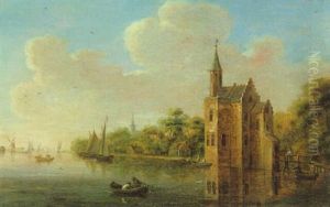 Fluslandschaft Mit Einem Schlos Und Booten by Pieter Nolpe