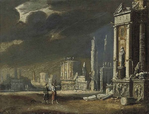 An Architectural Capriccio With Tobias And The Archangel Raphael - view 1