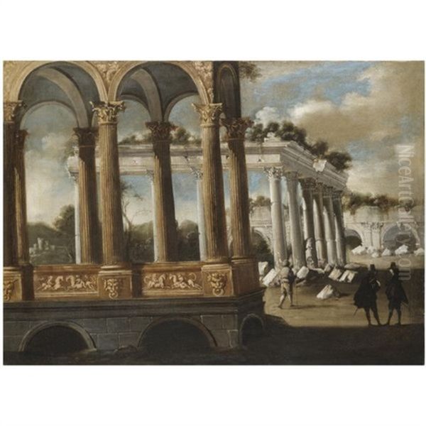 An Architectural Capriccio With Figures Amongst Classical Ruins - view 1