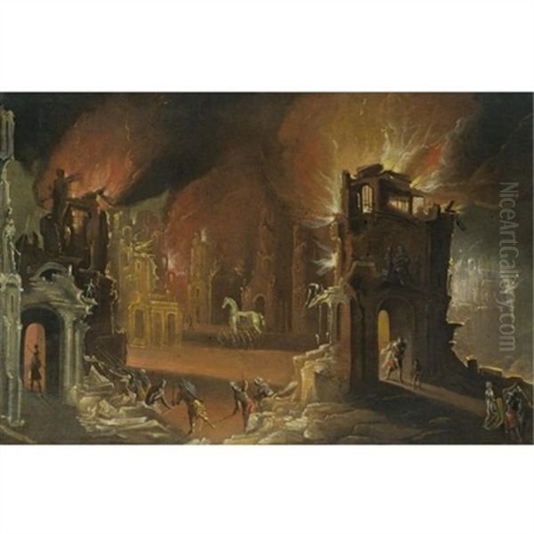 The Sack Of Troy With Aeneas And Anchises Fleeing The City - view 1