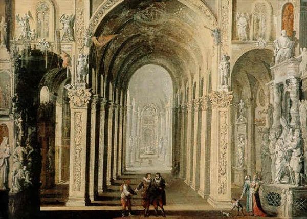 Interior Of A Gothic Church With Figures - view 1