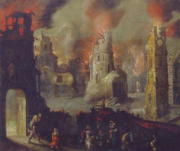 Aeneas Fleeing Burning Troy - view 1