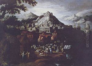 Scene De Port Pres D'un Village Fantastique by Francois de Nome