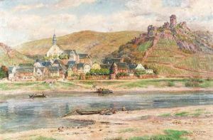 Beilstein An Der Mosel. Blick Uber Den Flus Auf Die Fahre An Einem Hellen Sommertag