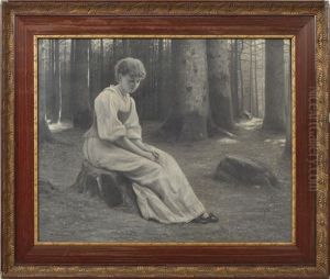 Junge Frau, In Trauriger Gemutsverfassung Im Tannenwald Sitzend by Max Nonnenbruch