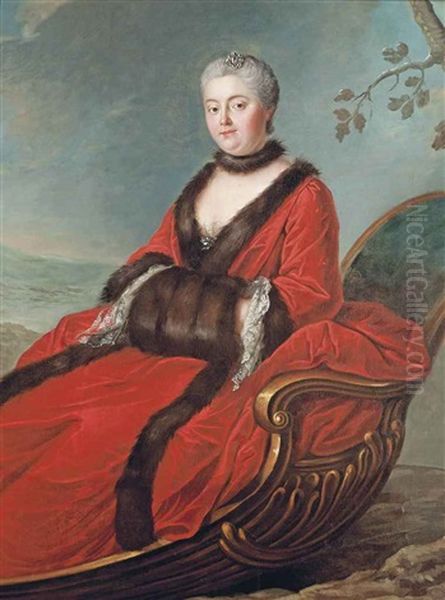 Portrait Of A Lady, Traditionally Identified As Marie Leczinska, Queen Of France (1703-1768), Three-quarter-length, Seated On A Sleigh - view 1