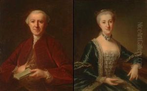 Portrait D'homme Au Livre (+ Portrait De Femme A La Broderie; Pair) by Donat Nonotte