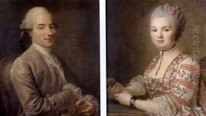 Portrait D'homme Tenant Une Tabatiere (+ Portrait De Femme Tenant Un Livre; 2 Works) by Donat Nonotte