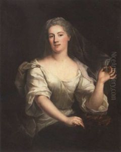 Portrait Of A Lady As Artemisia In A White Dress, Standing By A Table With The Ashes Of Mausolus