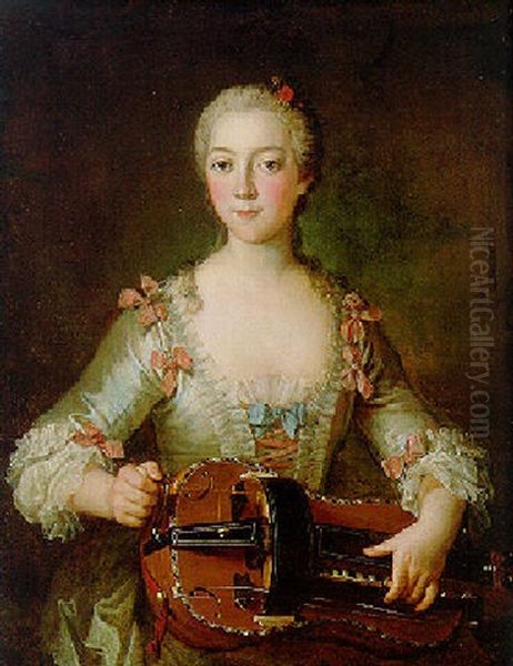 Portrait Of A Lady, Half-length, Playing A Hurdy Gurdy - view 1