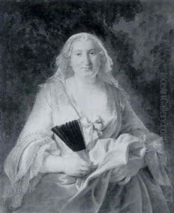 Portrait De Femme Tenant Un Eventail Sur Fond De Paysage