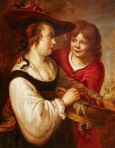 A Young Couple With A Basket Of Fruit by Jan van Noordt