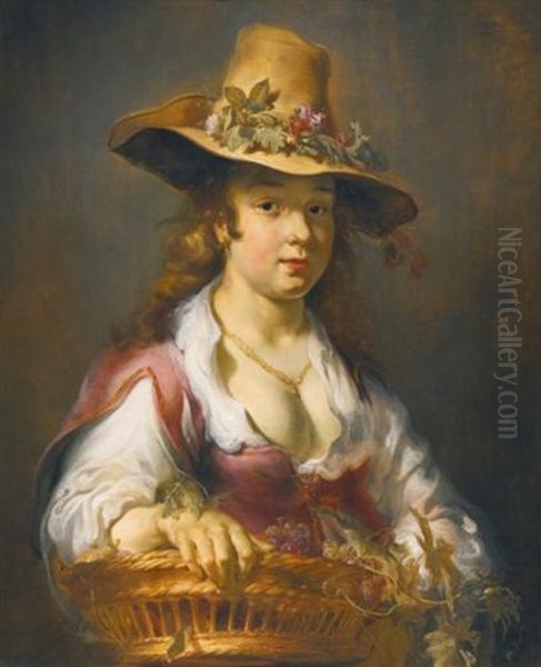 A Girl With A Basket Of Fruit - view 1