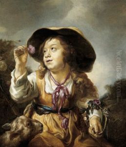 Bildnis Eines Hirtenmadchens Mit Einem Blumenkranz, Eine Rose Betrachtend by Jan van Noordt