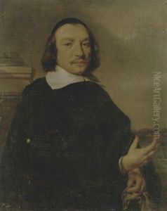 Portrait Of A Gentleman Holding Gloves, A View Of A Dutch Town Beyond Portrait Of A Gentleman Holding Gloves, A View Of A Dutch Town Beyond
