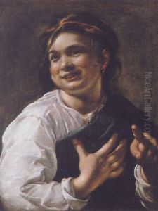 Portrait Of A Boy Wearing A White Chemise, A Blue Cloak And A Red Ribbon In Her Hair