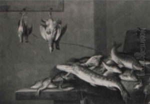 A Still Life Of Fish Arranged On A Table With Game