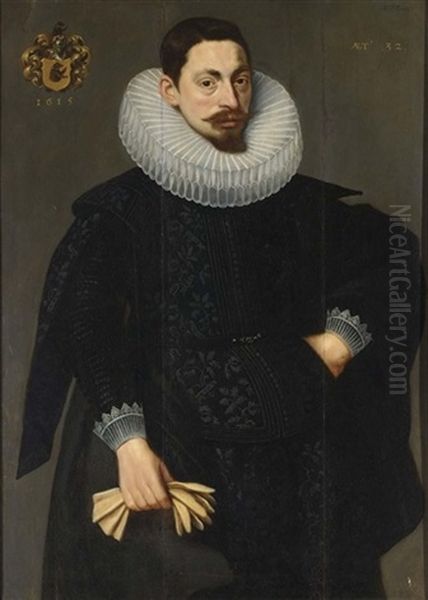 A Portrait Of A Bearded Man Wearing An Elegant Black Suit With White Lace Cuffs - view 1