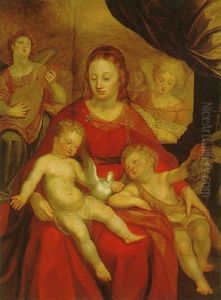 The Virgin And Child Whit The Infant Saint John The Baptist And Angels Making Music by Adam van Noort