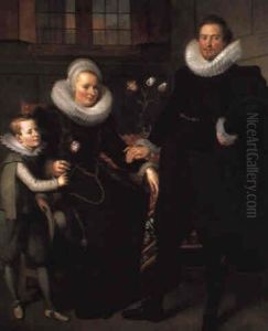 A Group Portrait Of A Family, Full Length, In An Interior by Adam van Noort